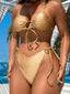 Golden Knotted High Cut Bikini Set Golden / S