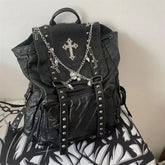 Goth Black Punk Rivet Chain Skeleton Fashion Women Backpack Bag Black / 40X35cm