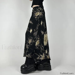 Goth Floral Mesh Double Layer Skirt