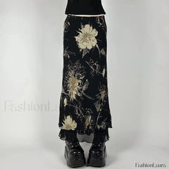 Goth Floral Mesh Double Layer Skirt Black / S