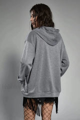 Gothic Wing Print Zip Up Hoodie