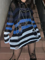 Gradient Striped Distressed Long Sleeve Mini Dress Mini Dresses