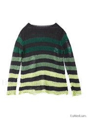 Gradient Striped Distressed Long Sleeve Mini Dress Mini Dresses