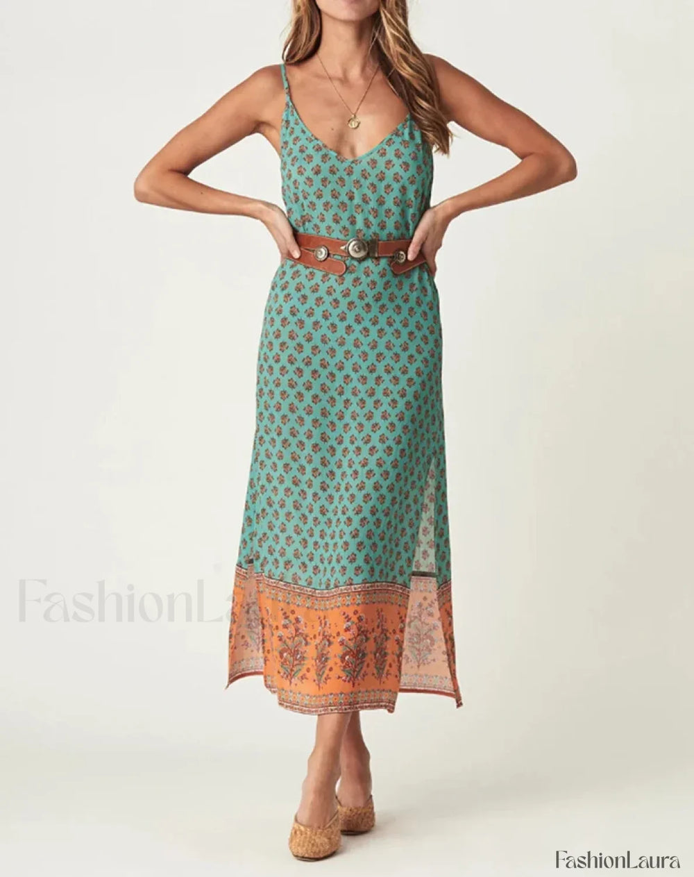 Green Side Slit Rayon Boho Dress