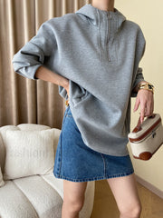 Half Zip Graceful Double Pockets Hoodie Grey / S Sweatshirts