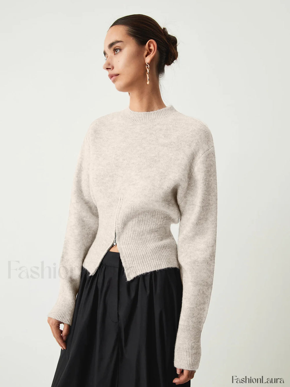 Half Zip Graceful Fuzzy Sweater Apricot / XS Sweaters L
