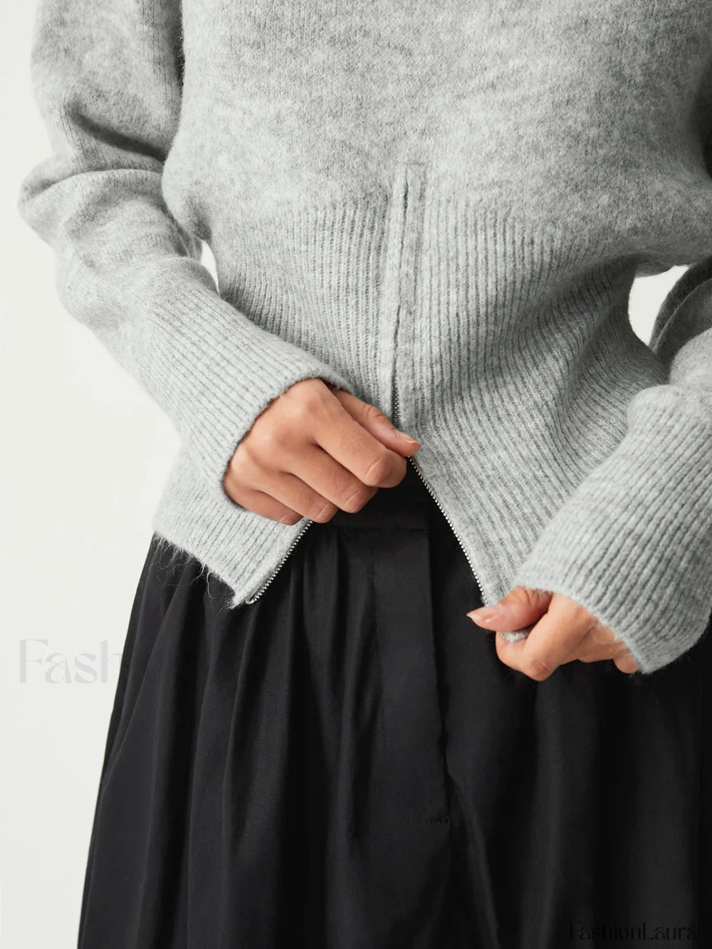 Half Zip Graceful Fuzzy Sweater Sweaters L