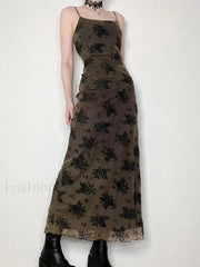 Halloween Double Layered Floral Slip Maxi Dress Black / S Maxi Dresses