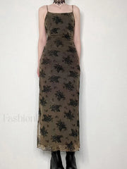 Halloween Double Layered Floral Slip Maxi Dress Maxi Dresses