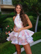 Halter Backless Ruffle Mini Dress Pink / S