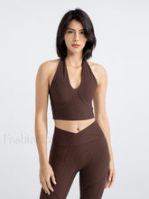 Halter Cropped Graceful Tank Top Coffee / XS Tank Tops & Camis