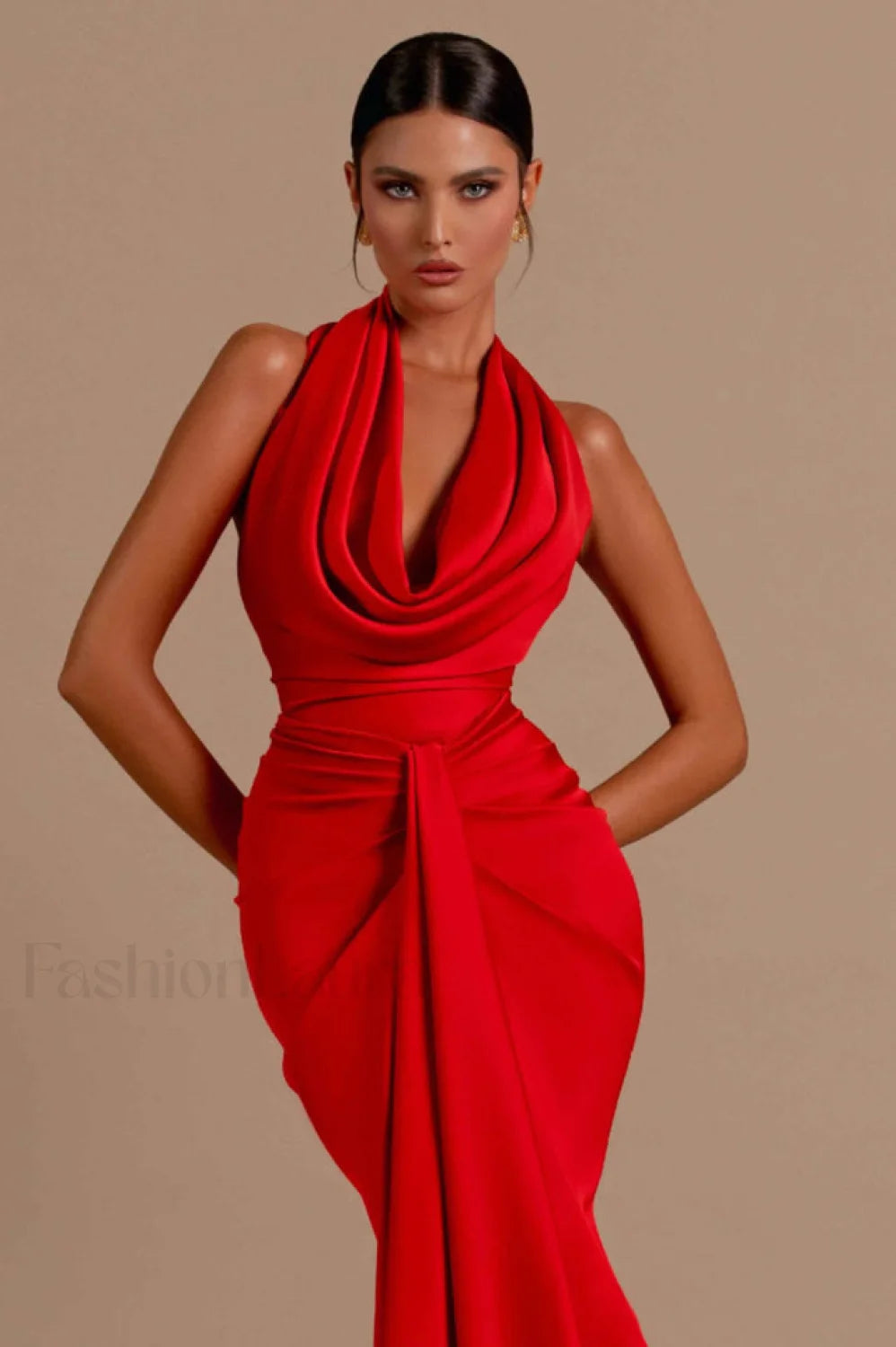 Halter Draped Stylish Mermaid Maxi Dress