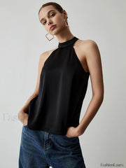Halter Satin Graceful Tank Top Black / XS Tank Tops & Camis