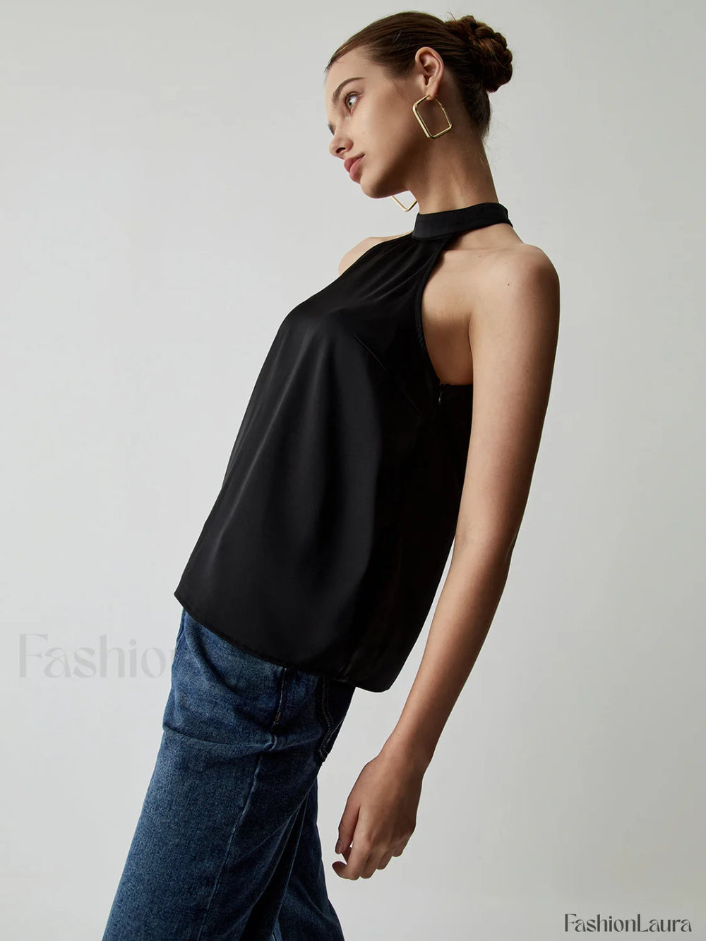 Halter Satin Graceful Tank Top Tank Tops & Camis