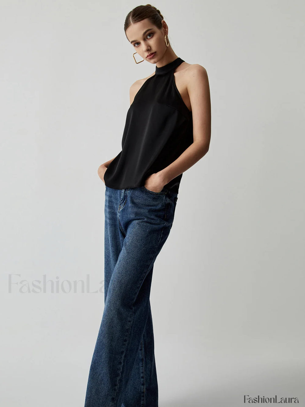 Halter Satin Graceful Tank Top Tank Tops & Camis