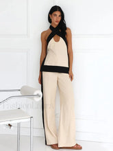 Halter Sleeveless Pajama Pants Two Piece Set Khaki / S