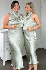 Halter Sleeveless Stylish Satin Bridesmaid Dress