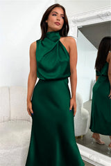 Halter Sleeveless Stylish Satin Bridesmaid Dress