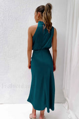 Halter Sleeveless Stylish Satin Bridesmaid Dress