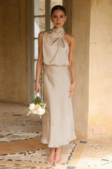 Halter Sleeveless Stylish Satin Bridesmaid Dress