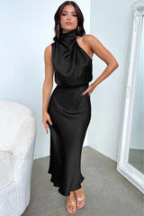 Halter Sleeveless Stylish Satin Bridesmaid Dress