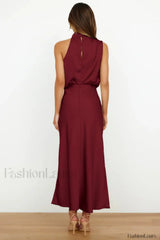 Halter Sleeveless Stylish Satin Bridesmaid Dress