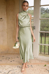 Halter Sleeveless Stylish Satin Bridesmaid Dress S / Soft Khaki