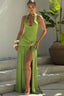 Halter Tie Backless Ruched Maxi Dress Green / S