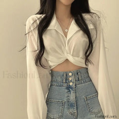 Harajuku Sexy Korean Black Female Blouse