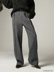 Herringbone Pockets Wide Trendy Leg Dress Pants Pants