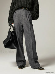 Herringbone Pockets Wide Trendy Leg Dress Pants Grey / XS Pants
