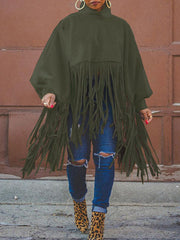 Solid Fringed Suede Top Army Green / L Sweatshirts & Hoodies L