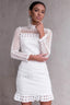 High Neck Short Charming Tight White Lace Dress S / White
