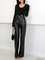 High Waist Graceful Faux Leather Pants Black / XS Pants