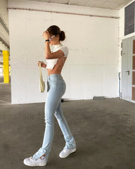 High Waist Graceful Slim Jeans Light Blue / XL women clothing