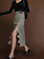 High waist Tweed Wavy Trendy Split Midi Skirt Camel / XS Skirts