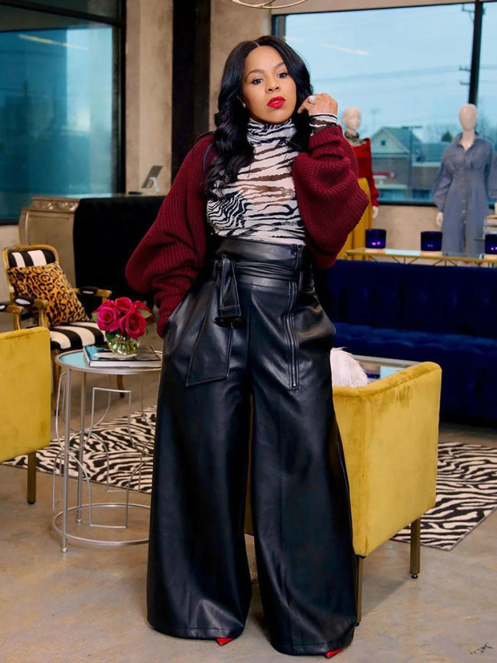 High Waist Wide Leg PU Pants Pants