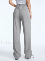 High Waisted Straight Trendy Leg Pleat Front Trousers Pants