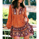 Hippie Tie Up Ruffled Boho Dress Orange / S