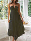 Women Solid Tie Up Halter Neck Backless Casual Beach A Line Dress Black / S