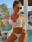 Hollow Out Cropped Long Sleeve Cover Up Beige / One Size
