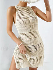 Hollow Out Side Slit Crochet Cover Up