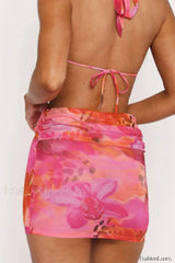 Hollow Print Halter Beach Vacation Floral Dress