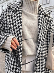 Houndstooth Tweed Graceful Trench Coat Wool Coats