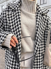 Houndstooth Tweed Graceful Trench Coat Wool Coats