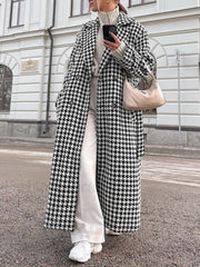 Houndstooth Tweed Graceful Trench Coat Wool Coats