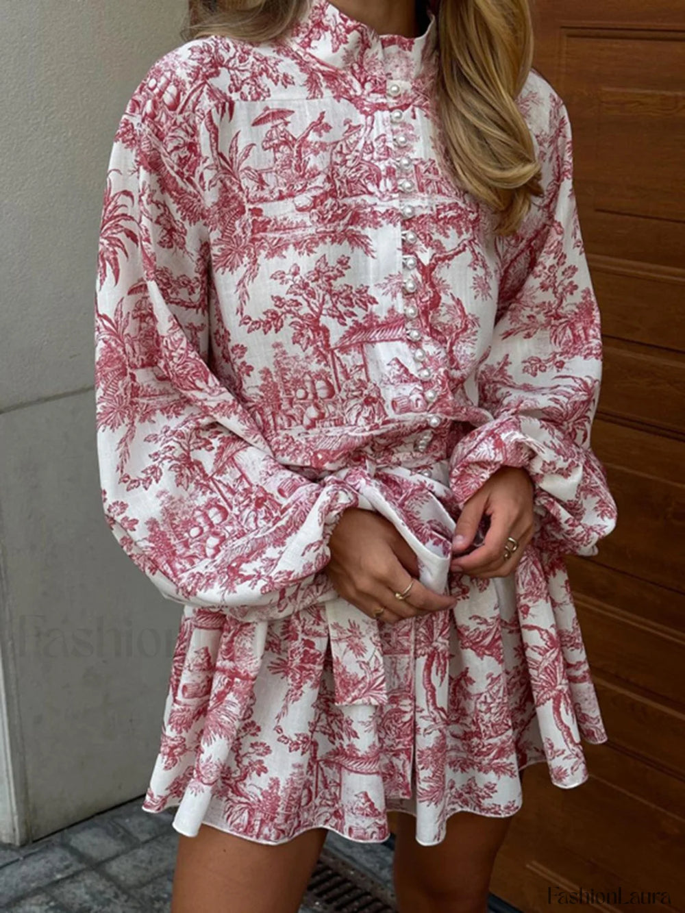 Ink Painting Print Tie Modern Up A Line Short Dress Red / XS Dresses