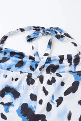 Irregular Leopard Print Spice Girl Neck Floral Dress