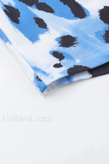 Irregular Leopard Print Spice Girl Neck Floral Dress