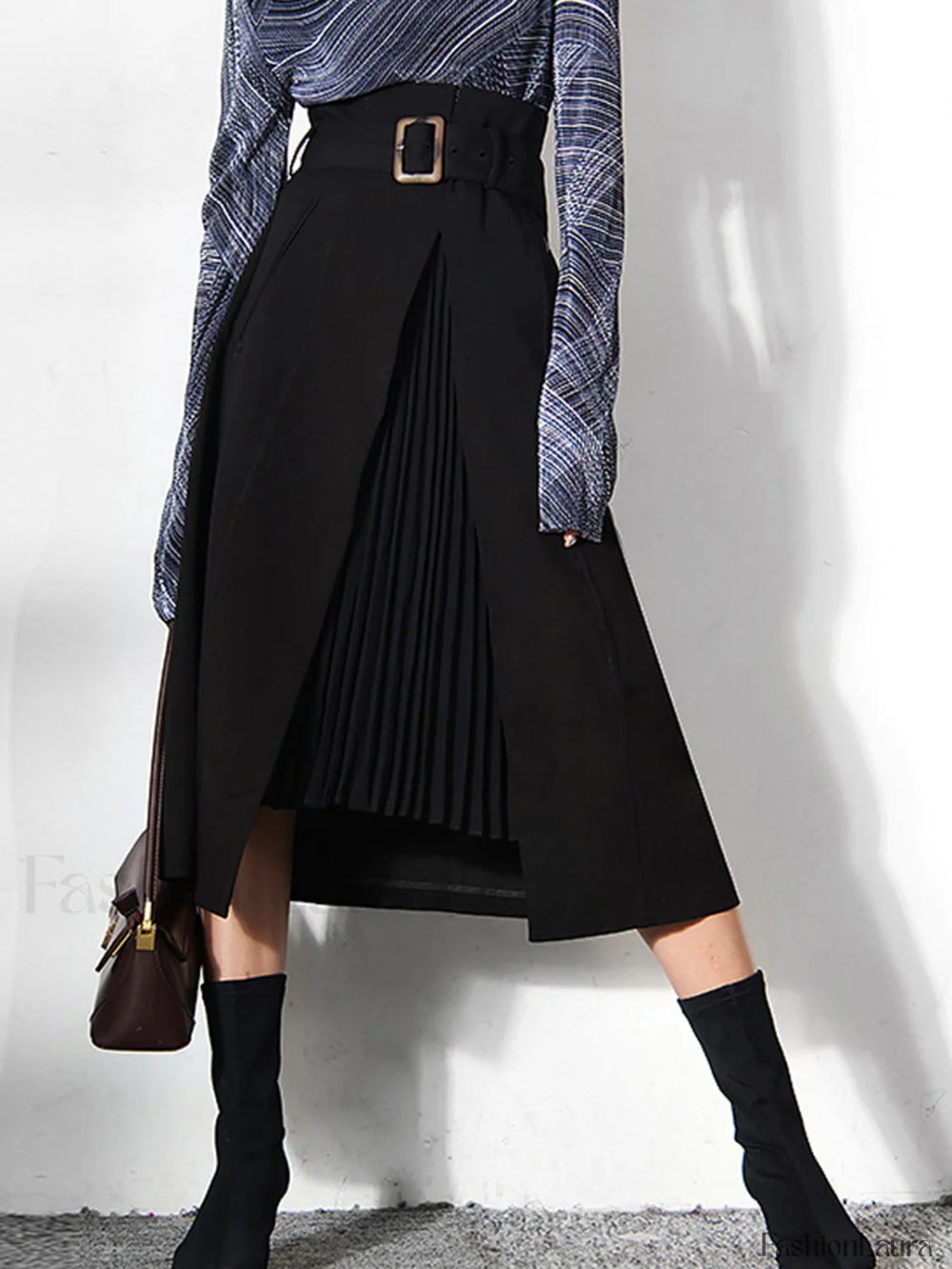 Irregular Package Graceful Belted Midi Skirt Black / XS Skirts